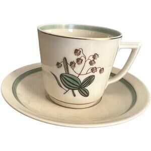 Royal Copenhagen Demitasse Cup Saucer Floral Bleeding Heart Cream Green Gold